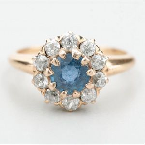 Victorian Sapphire Old Euro Diamond OEC Halo Ring
